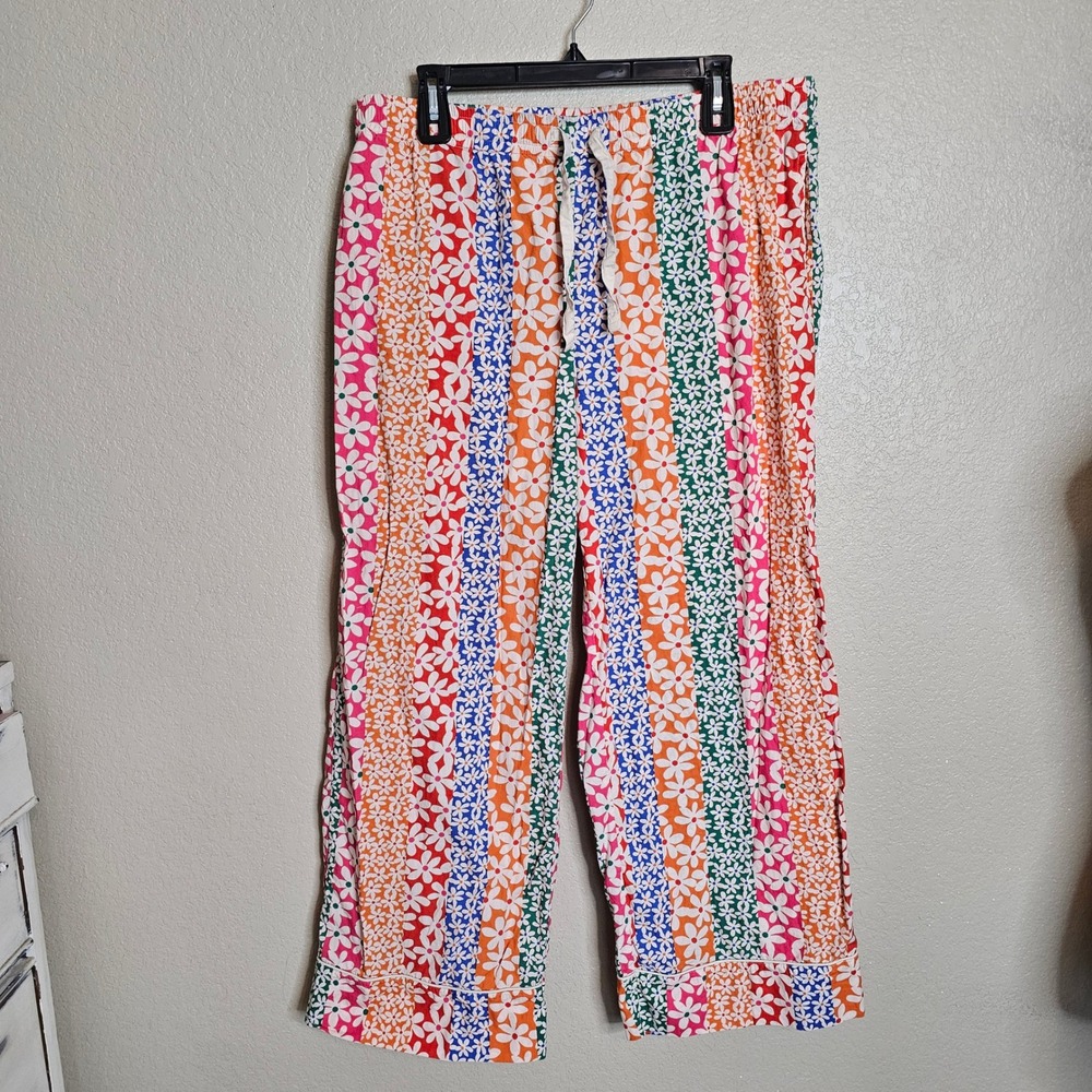 Ban.do Floral Stripe Pajama Pants XL Multicolor Daisy Wide Leg Cotton Loungewear